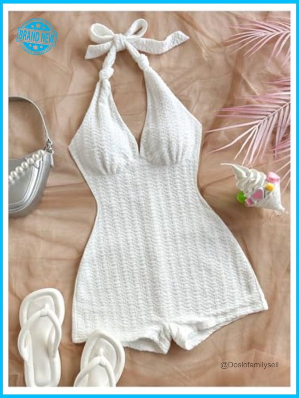 Bow Halter Shorts Bodysuit Backless Sleeveless V Neck Rompers One Piece - Picture 5 of 5